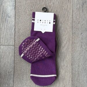 Pointe Studio Purple Plum Varsity Striped Pilates Grip Ankle Socks- Size M/L